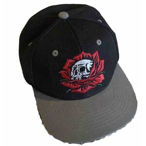Ring Of Fire Black SnapBack Skull In Rose Hat "skull bloom" One Size Cap
